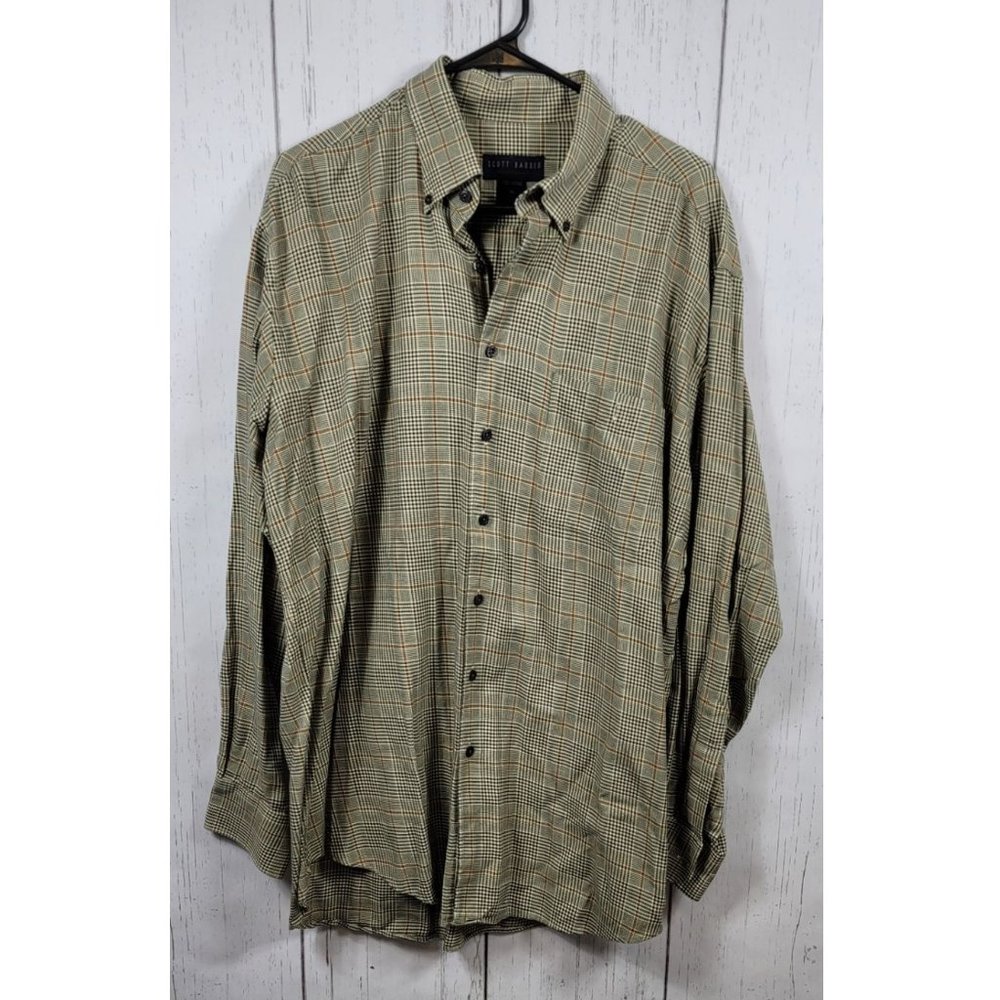 Vtg Scott Barber plaid Mens Long sleeve shirt size xl 100% cotton